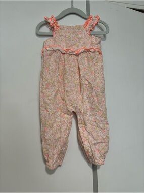 Cloud Island Floral Pink Romper with Neon Trim 6-9 months